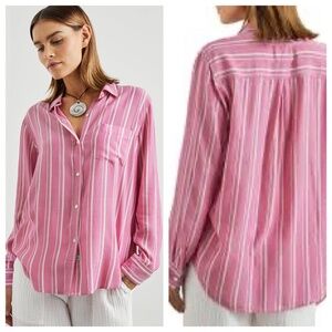 RAILS Gaia Women’s M Pink Button Down Shirt Stripe Euro Summer Classic Elevated